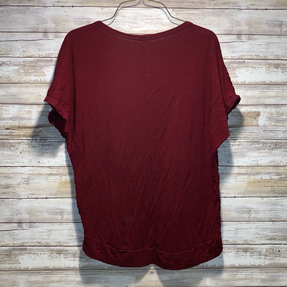 Women’s Red Maroon Lace Short Sleeve Top Shirt M - Picture 3 of 3
